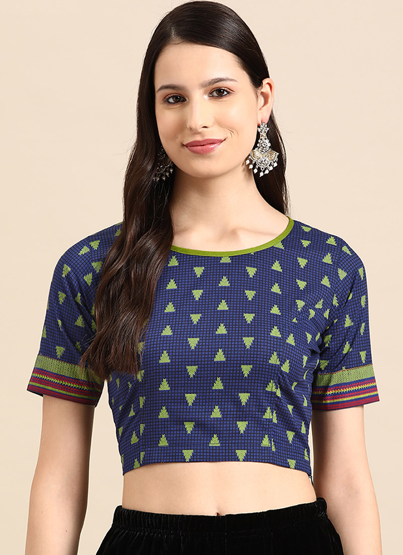 Stunning Blue Cotton Printed Blouse After Six Wear