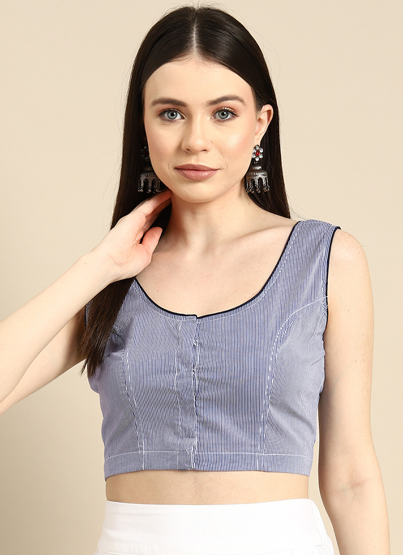 Stunning Blue Cotton Printed Blouse After Six Wear