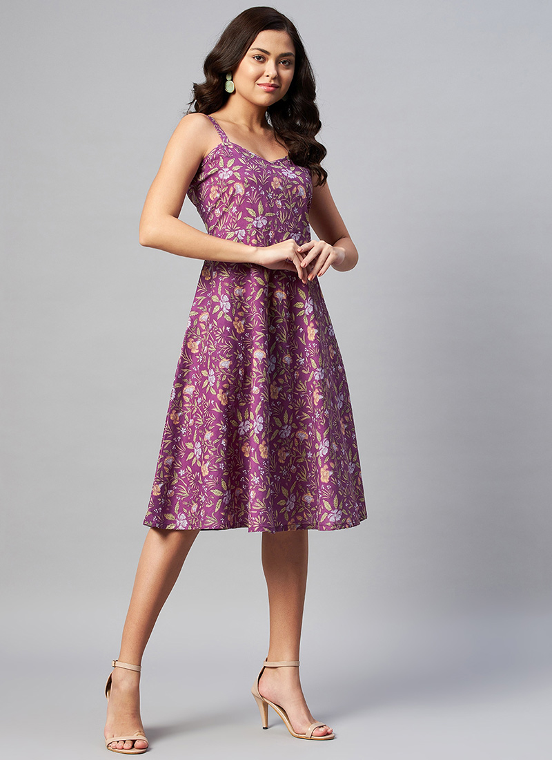 Stunning Floral Print Cotton Flare Dress