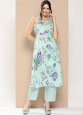 Stunning Floral Print Cotton Kurta Straight Pant Set