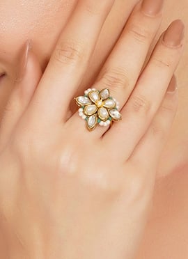 Stunning Green Kundan Beads Ring