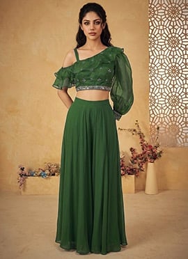Stunning Green Organza Zari Sequins Indo Western Set