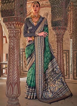 Stunning Green Rajwadi Print Viscose Silk Saree For Festive Celebrations