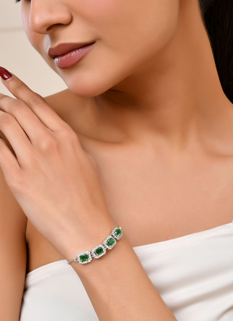 Stunning Green Stone Adjustable Bracelet Wedding Wear