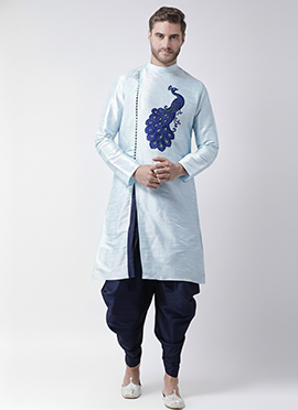 Stunning Light Blue Dupion Silk Embroidered Kurta Pyjama