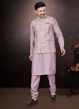 Stunning Light Mauve Silk Sequins Embroidered Bandi Set