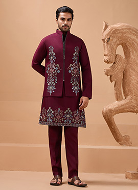 Stunning Maroon Viscose Silk Embroidered Sequins Thread Bandi Set