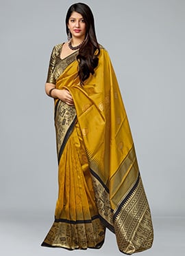 Stunning Mustard Banarasi Silk Saree