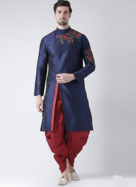 Stunning Navy Blue Dupion Silk Embroidered Kurta Pyjama