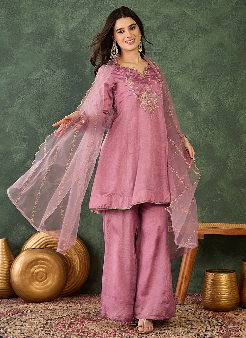Stunning Onion Viscose Silk Embroidered Sharara Suit After Six Wear