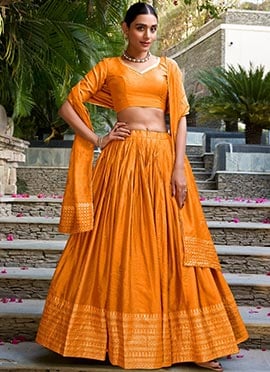 Stunning Orange Chanderi Silk Zari Umbrella Lehenga