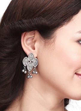 Stunning Oxidised Silver Paired Leaf Jhumka Stud
