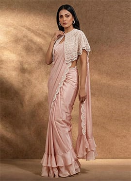 Stunning Peach Net Sequins Hand Embroidered Beads Cutdana Saree