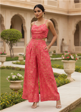 Stunning Pink Cotton Indo Western Co Ord Set