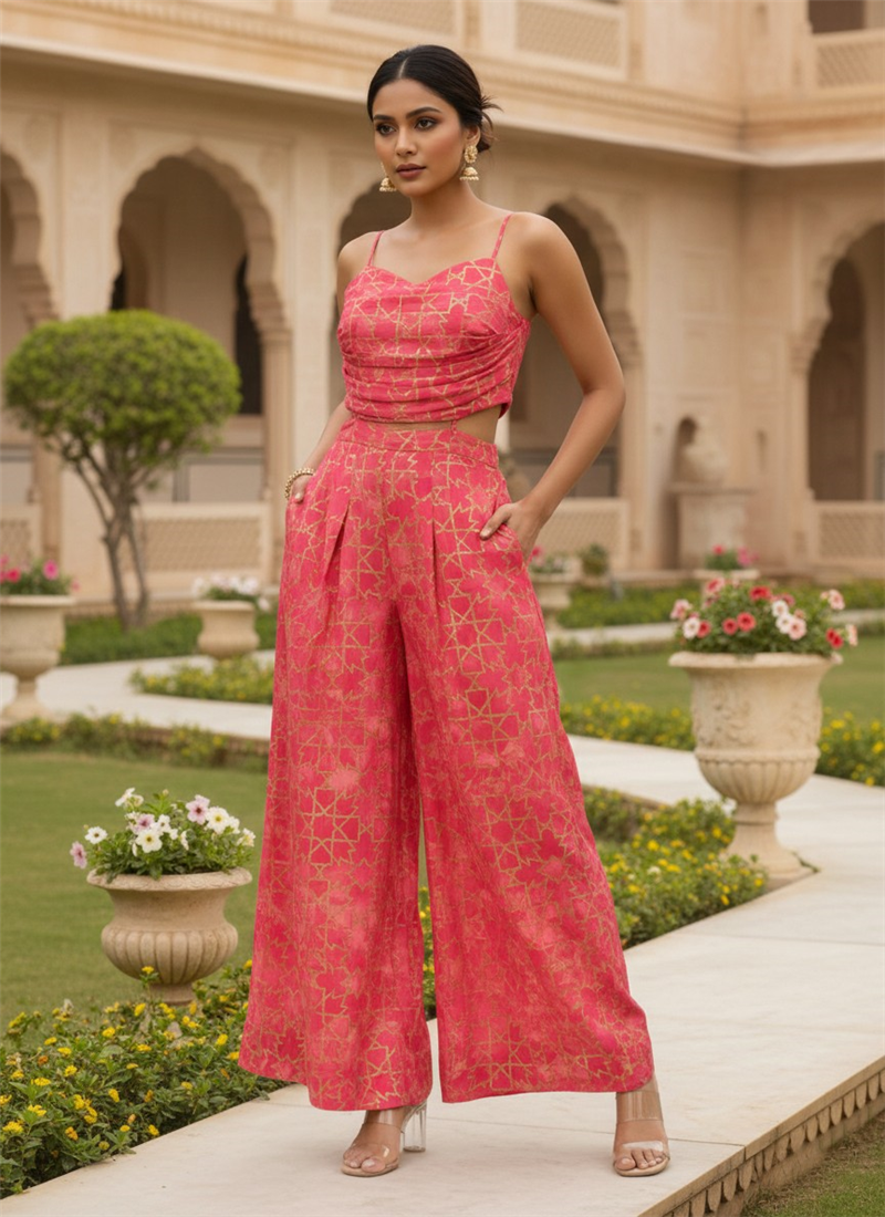 Stunning Pink Cotton Indo Western Co Ord Set  After Six Wear