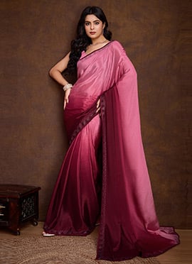 Stunning Pink Shaded Chinon Tikki Work Saree