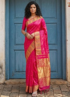 Stunning Pink Silk Blend Zari Jacquard Saree