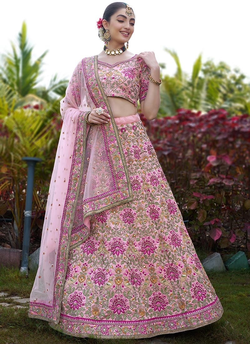 Stunning Pink Silk Embroidered Lehenga  Wedding Wear