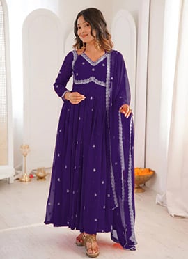Stunning Purple Georgette Embroidered Anarkali Suit