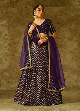 Stunning Purple Georgette Lehenga With Exquisite Zari Work And Embroidered Sequins