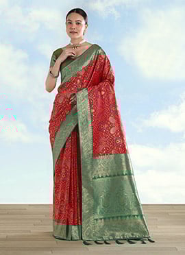 Stunning Red Banarasi Silk Paisley Zari Woven Saree