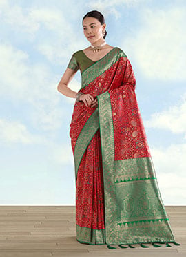 Stunning Red Banarasi Silk Woven Saree