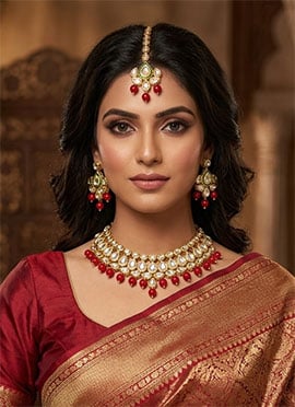 Stunning Red Kundan Pearl Choker