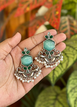 Stunning Turquoise Kundan Beads Oxidised Danglers