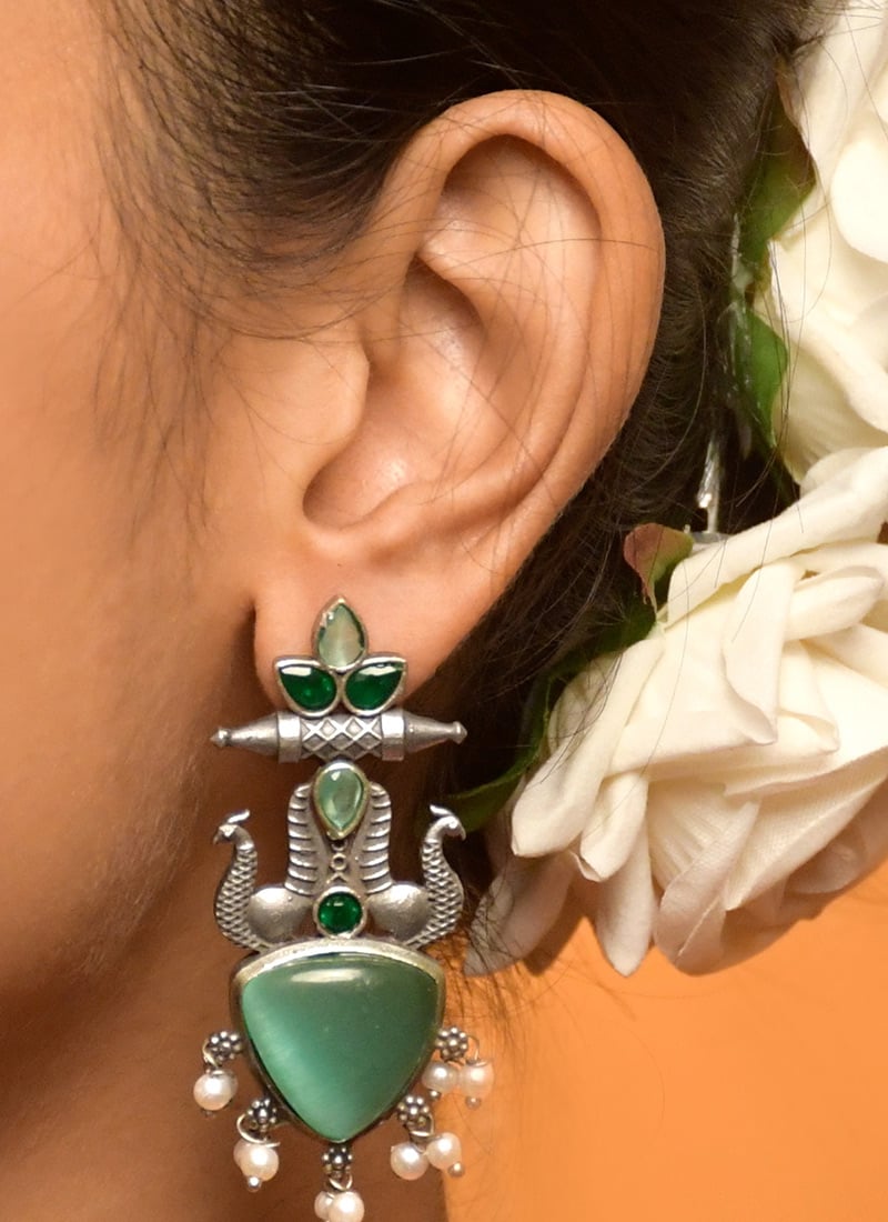 Stunning Turquoise Kundan Motif Statement Dangler Earrings Festive Wear