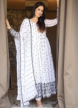 Stunning White Anarkali Suit With Intricate Sequins Embroidery