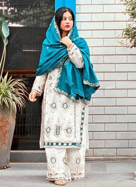 Stunning White Chinon Silk Embroidered Sequins Palazzo Suit