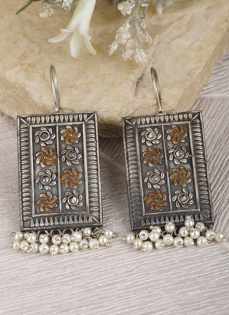 Stunning White Plated Alloy Drops Party Wear