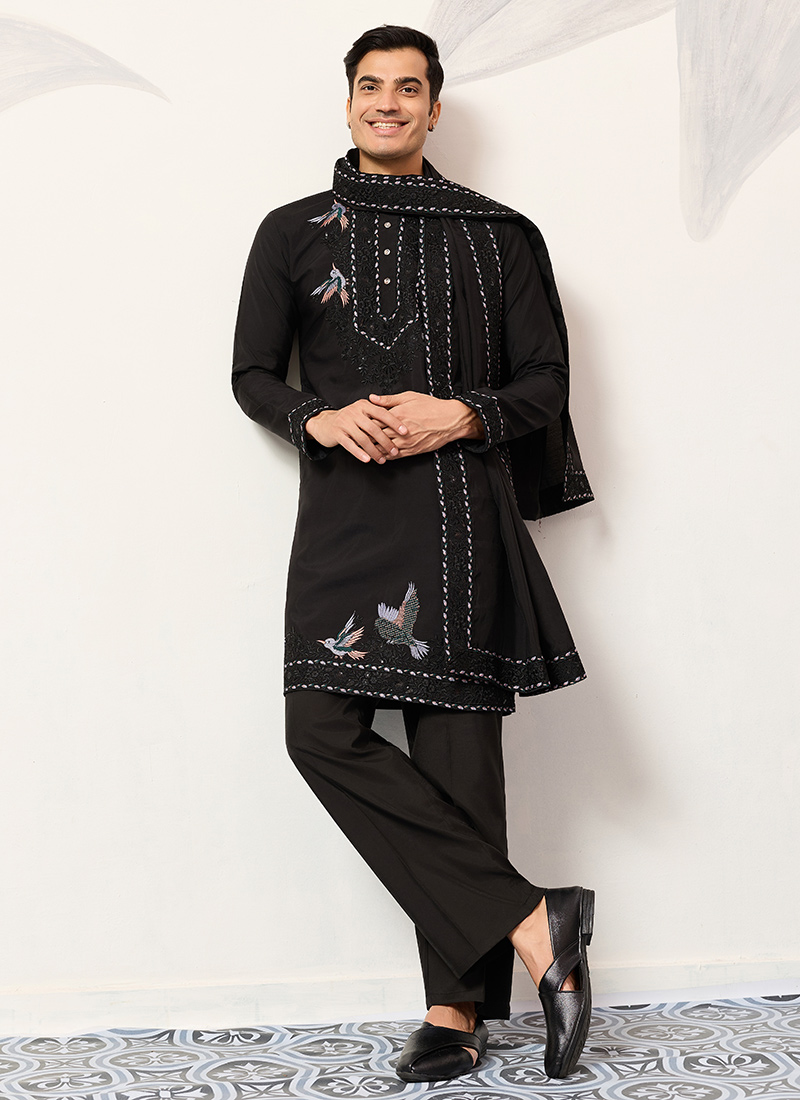 Stunning White Viscose Silk Embroidered Sequins Thread Kurta