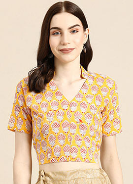 Stunning Yellow Cotton Printed Blouse