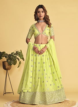 Stunningly Embroidered Sequins Umbrella Lehenga