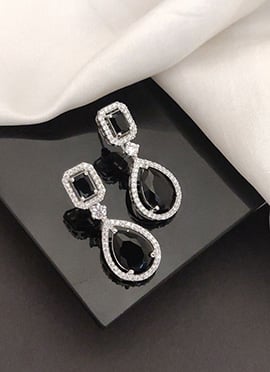 Stylish Black Kundan Stones American Diamond Danglers