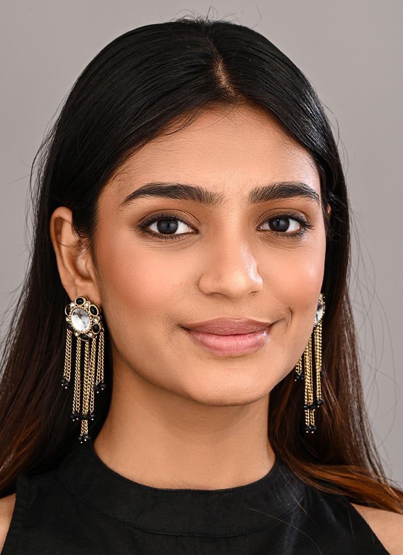 Stylish Black Pearl Stone Kundan Drops After Six Wear