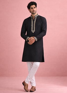 Stylish Black Silk Embroidered Kurta Pyjama