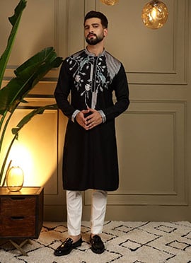 Stylish Black Viscose Silk Embroidered Sequins Kurta Pyjama
