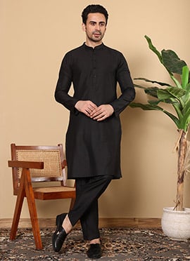 Stylish Black Viscose Silk Kurta Pyjama