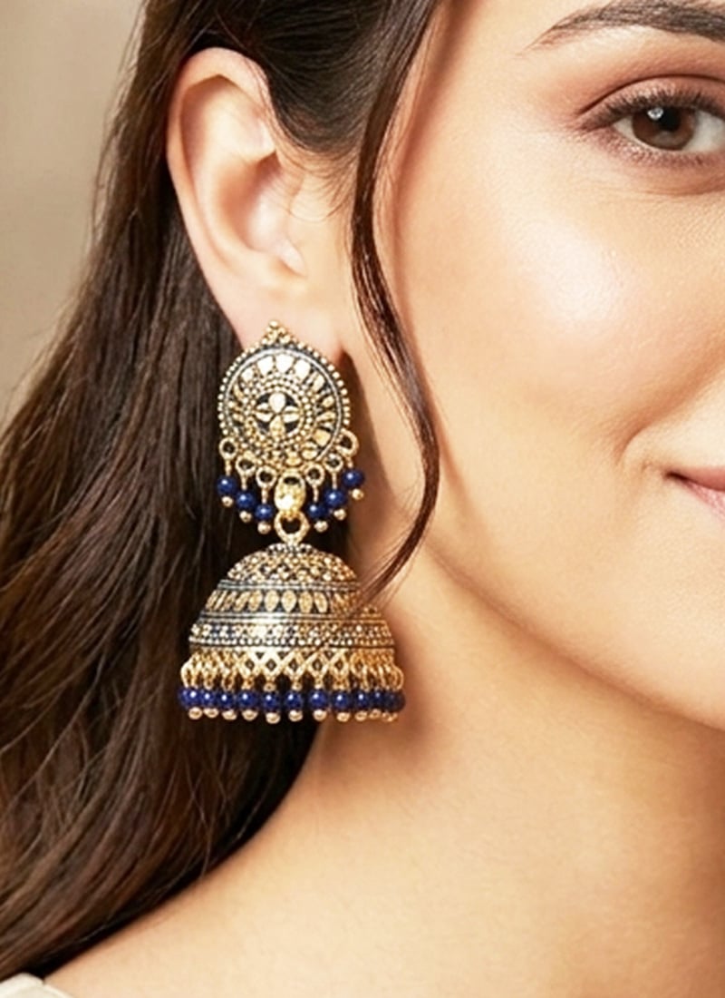 Stylish Blue Beaded Jhumka