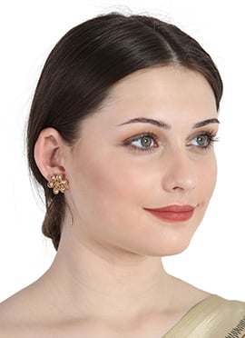 Stylish Gold Cubic Zirconia Stone Studded Gold Plated Floral Shape Studs