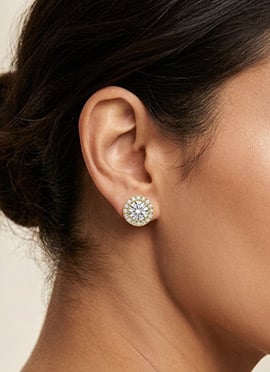 Stylish Gold Tone 925 Sterling Silver Moissanite Stud Earrings