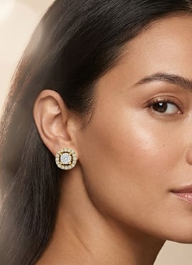 Stylish Golden 925 Sterling Silver Moissanite Stud Earrings Adorned With Stones