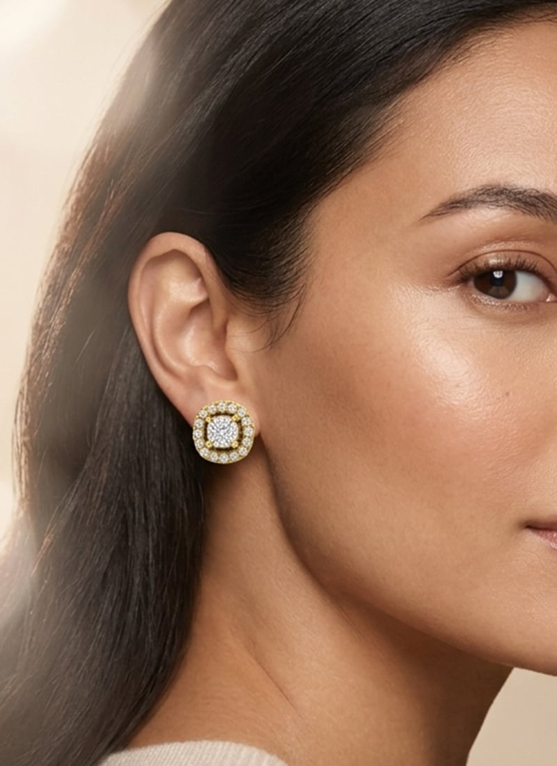 Stylish Golden 925 Sterling Silver Moissanite Stud Earrings Adorned With Stones Wedding Wear
