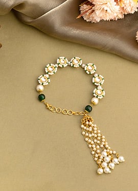 Stylish Green Brass Kundan Beads Bracelet