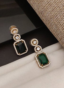 Stylish Green Kundan American Diamond Danglers