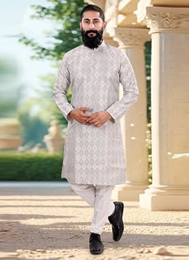 Stylish Grey Jacquard Silk Kurta Pyjama