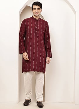 Stylish Maroon Viscose Silk Embroidered Sequins Kurta Pyjama