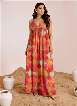 Stylish Multicolor Printed Cotton Maxi Dress